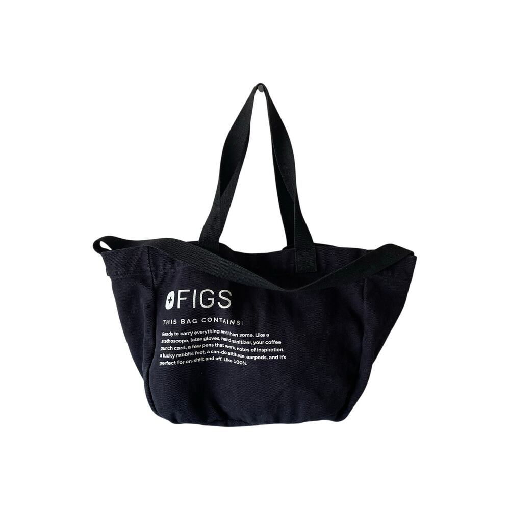 FIGS Black Canvas Tote Bag – Large Cotton Nursing & Medical Work Utility Bag.